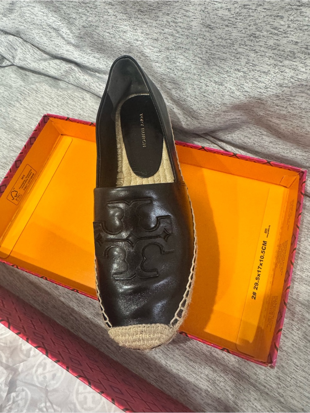 Tory Burch Black Leather Espadrille with Logo